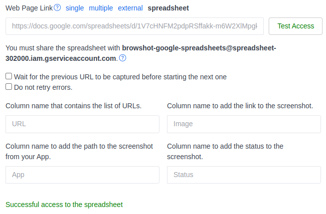 Captures URLs from your Google spreadsheet
