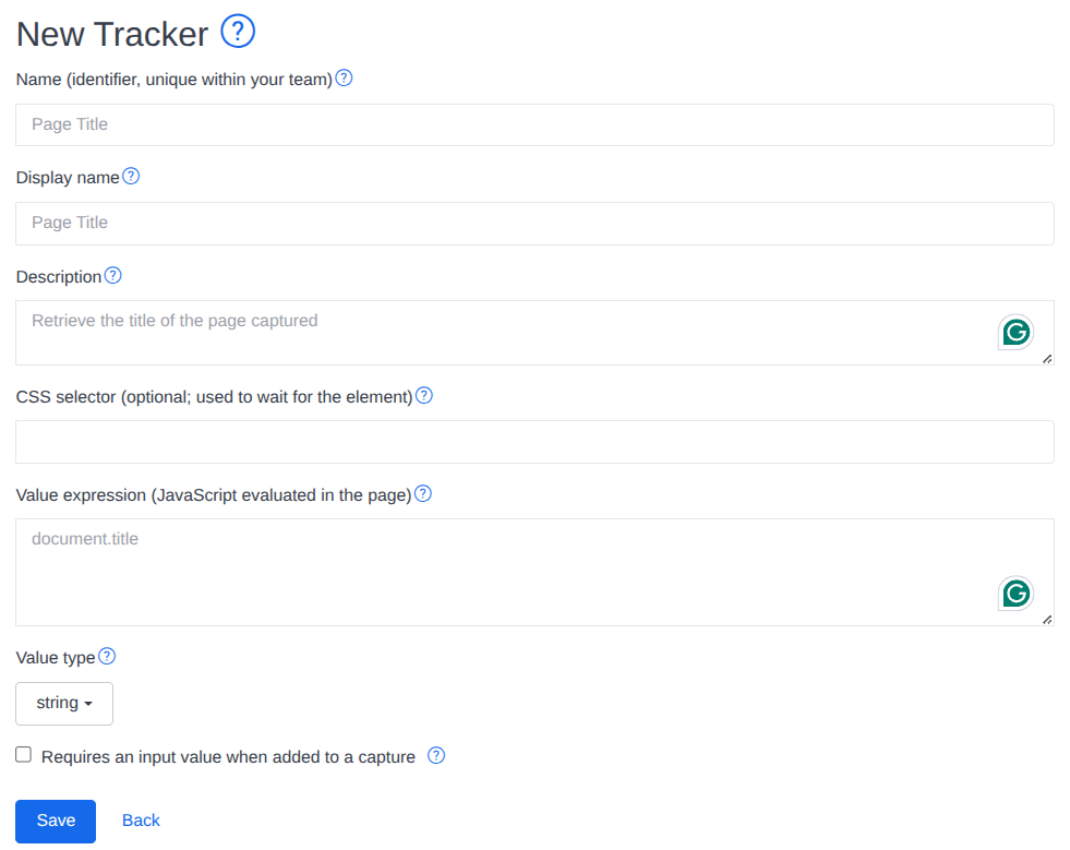 Create a new tracker for your captures