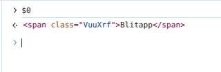 Selecting an element in the Elements panel and inspecting it with $0