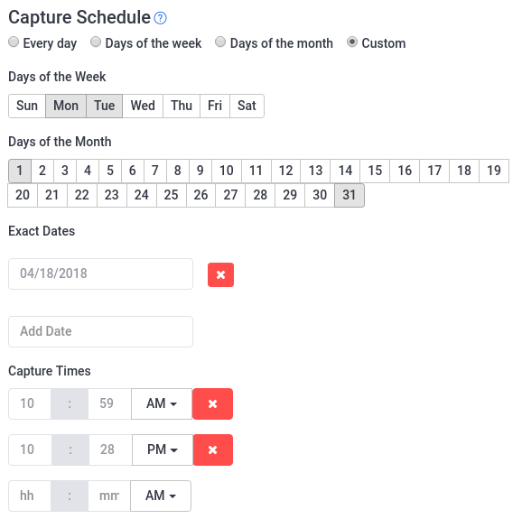 Easier schedule of web captures