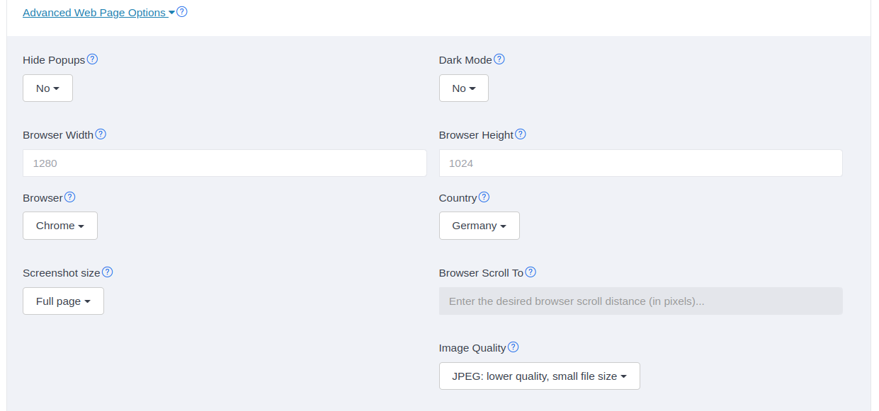 Advanced Web Page Options