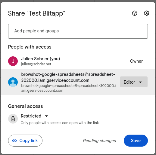 Google Spreadsheet (screenshot 2)