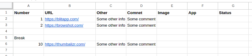 Google Spreadsheet (screenshot 1)